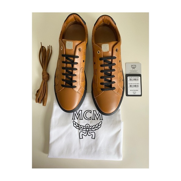 MCM Men's Derby Visetos Low Top Sneakers in Cognac/Black Sz US 11, EU 44 - Picture 2 of 10